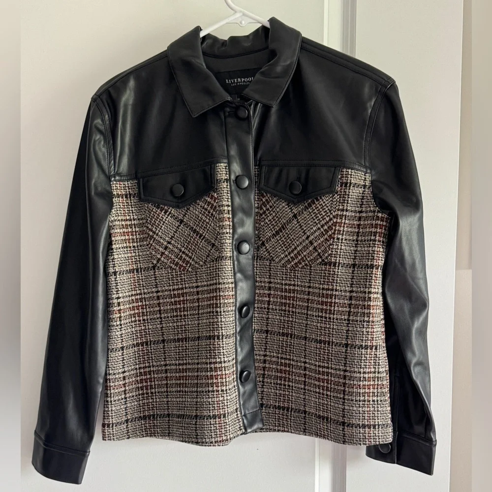 Liverpool Los Angeles Women's Faux-Leather Mixed-Media Shacket‎